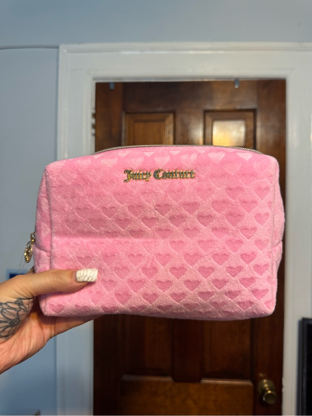 Juicy Couture Pink Heart-Embossed Cosmetic Pouch